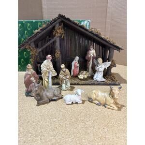 VTG Traditions Porcelain Nativity Set w/ Stable 11pc - Missing Shepherd